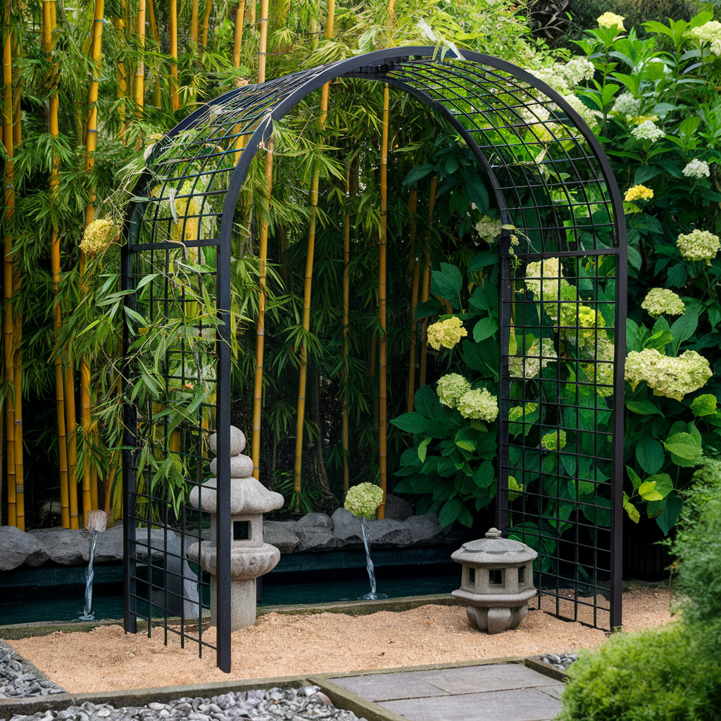 Incorporate the arch into a tranquil Zen garden for a peaceful retreat.